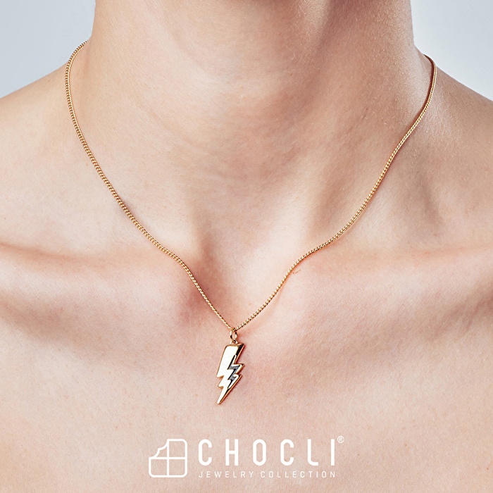 CHOCLI 18 Ayar Altın Kaplama Şimşek Kolye