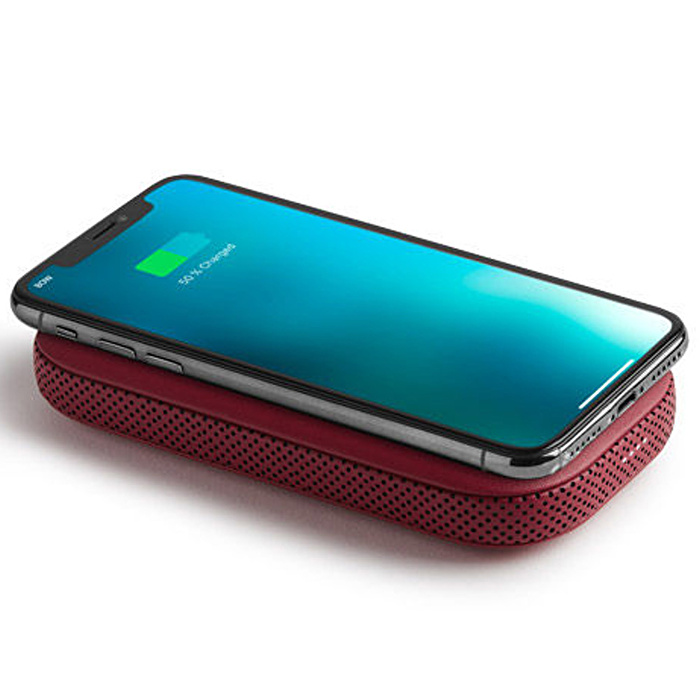LEXON Powersound Deri Kablosuz Şarj Cihazı ve Bluetooth Hoparlör Kırmızı