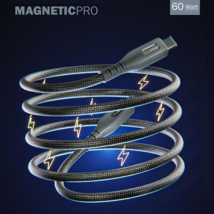 TRUEBO MagneticPro Dayanıklı Şarj ve Veri Kablosu - Siyah