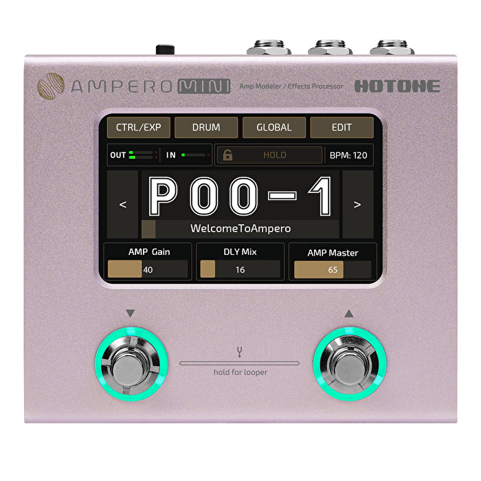 Hotone MP-50PT Ampero Mini (Purple Taro) Amp Modeler & Effects Processor, (9V Adaptör Dahil)