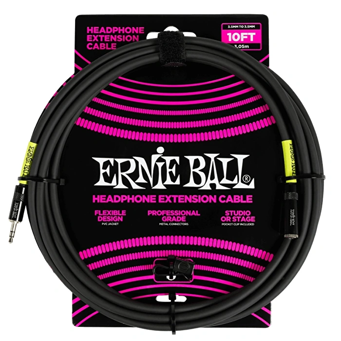 Ernie Ball Kulaklık Uzatma Kablosu 3.5mm - 3.5mm 10ft - Siyah