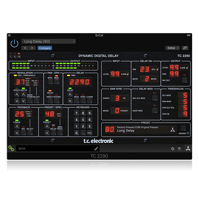 TC Electronic TC2290-DT Dinamik Delay Plug-In  Masa Üstü Kontrol Arayüzü