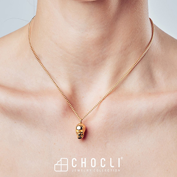 CHOCLI 18 Ayar Altın Kaplama Skull Kolye