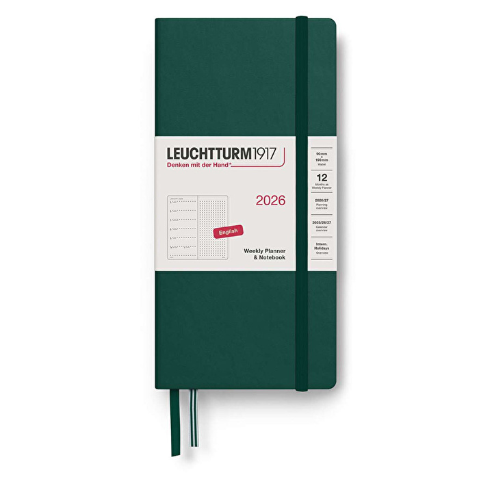 LEUCHTTURM 1917 Haftalık Planner & Ajanda Defter Noktalı Wallet (B6+ x A6) 2026, Orman Yeşili, İngilizce