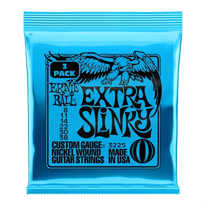 ERNIE BALL Extra Slinky 8-38 Nickel Wound 3lü Paket Elektro Gitar Teli