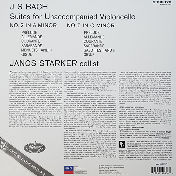 Bach, Janos Starker – Suites For Solo Cello No.2 In D Minor No.5 In C Minor