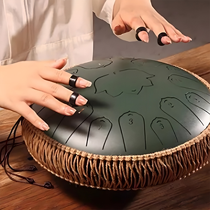 YOGIXO Tongue Drum 15 Notalı 12″ Lotus Desenli - Malachite