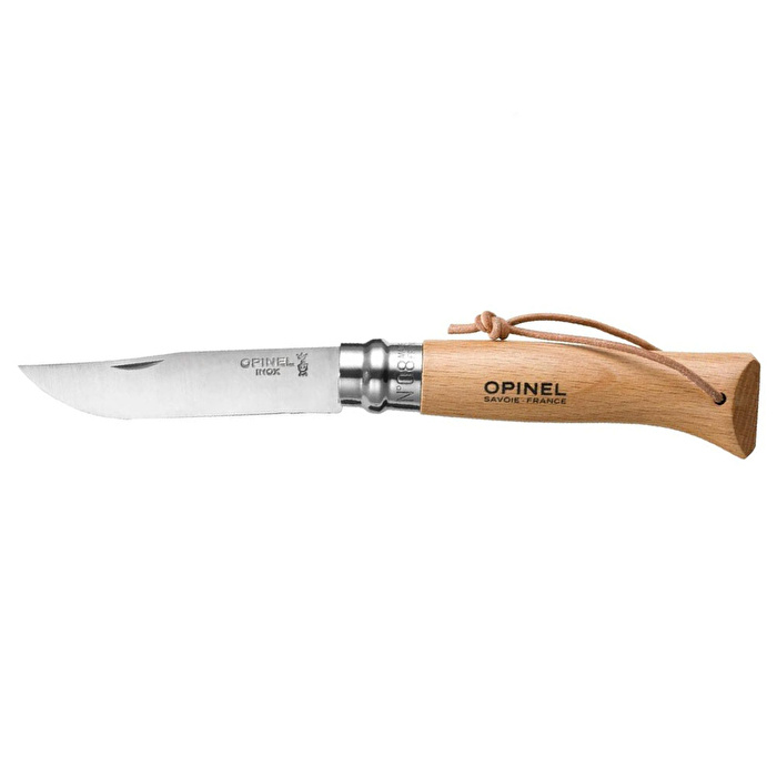 OPINEL Inox 8 No Kayın Saplı Paslanmaz Çelik Çakı (Deri İpli)