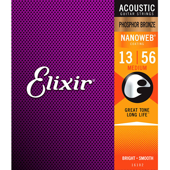 Elixir 16102 Nanoweb .013-.056 Fosfor Bronz Medium Akustik Gitar Teli