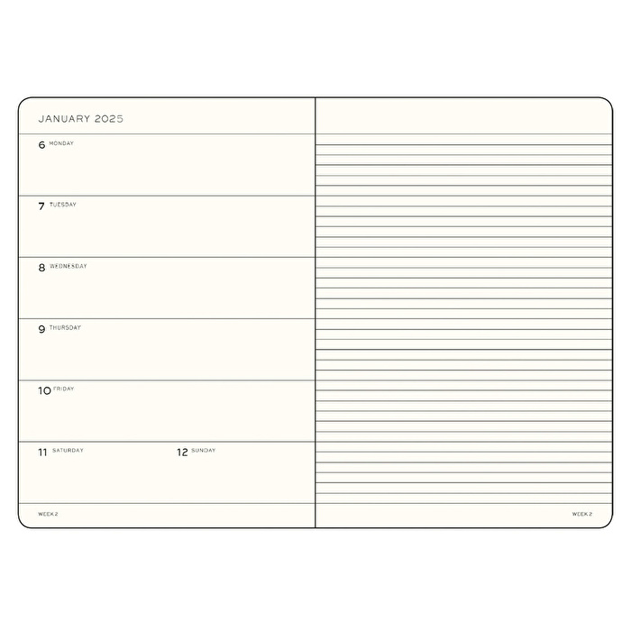LEUCHTTURM 2025 Haftalık Planlayıcı ve Not Defteri, Orta Boy (A5), Sert Kapak, İngilizce, Çizgili, Orman Yeşili