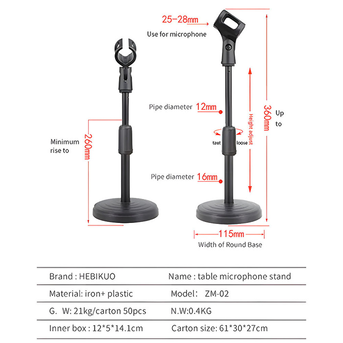 HEBIKUO ZM-02 Masaüstü Mikrofon Standı