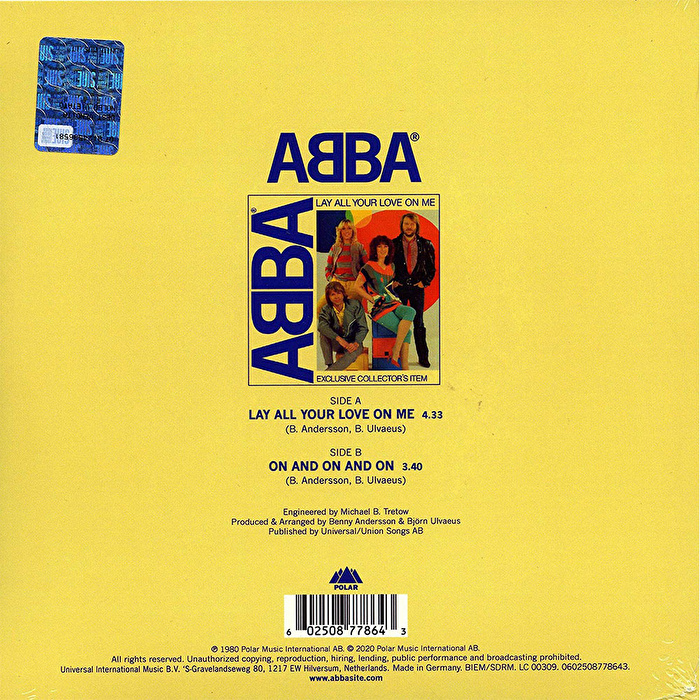 ABBA – Lay All Your Love On Me (7” Single, 45 RPM, Picture Disc)