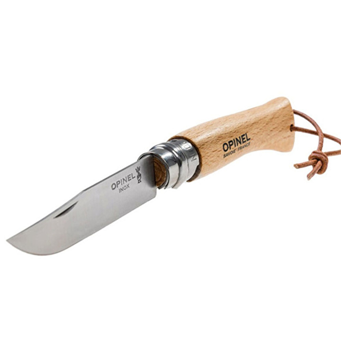 OPINEL Inox 8 No Kayın Saplı Paslanmaz Çelik Çakı (Deri İpli)