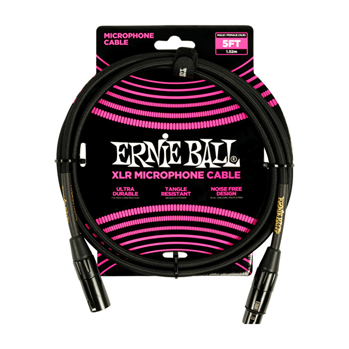 Ernie Ball P06390 5 ft / 1,5 m Örgülü XLR(E)-XLR(D) Mikrofon Kablosu Siyah