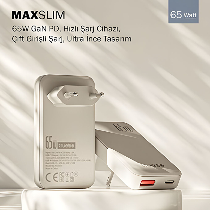 TRUEBO MaxSlim 65W GaN Şarj Aleti - Beyaz