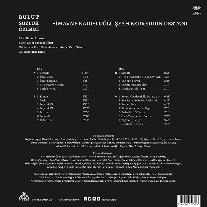 Bulutsuzluk Özlemi-Bedreddin (2'li Plak)