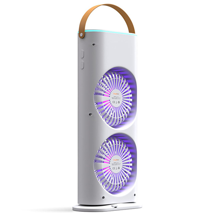 TRUEBO AirWind - Masaüstü Buhar Püskürtmeli Taşınabilir Şarjlı Led Işık Çift Fanlı Vantilatör - Beyaz