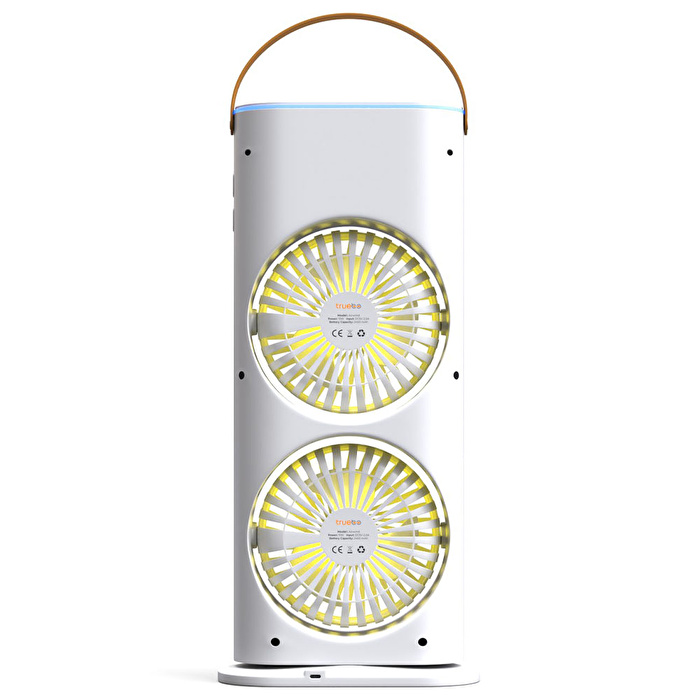 TRUEBO AirWind - Masaüstü Buhar Püskürtmeli Taşınabilir Şarjlı Led Işık Çift Fanlı Vantilatör - Beyaz