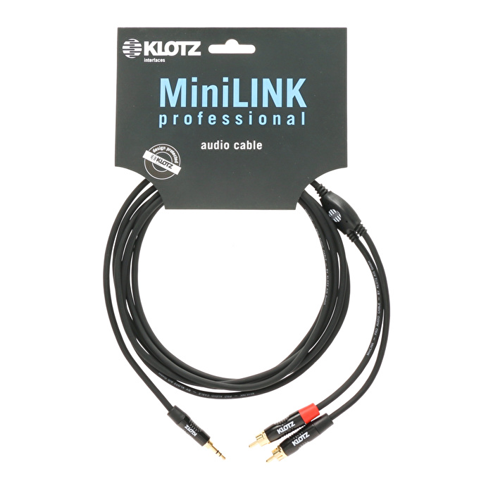 Klotz Pro Altın Uçlu Mini TRS Jack - 2x RCA Siyah 3m Y-Kablo
