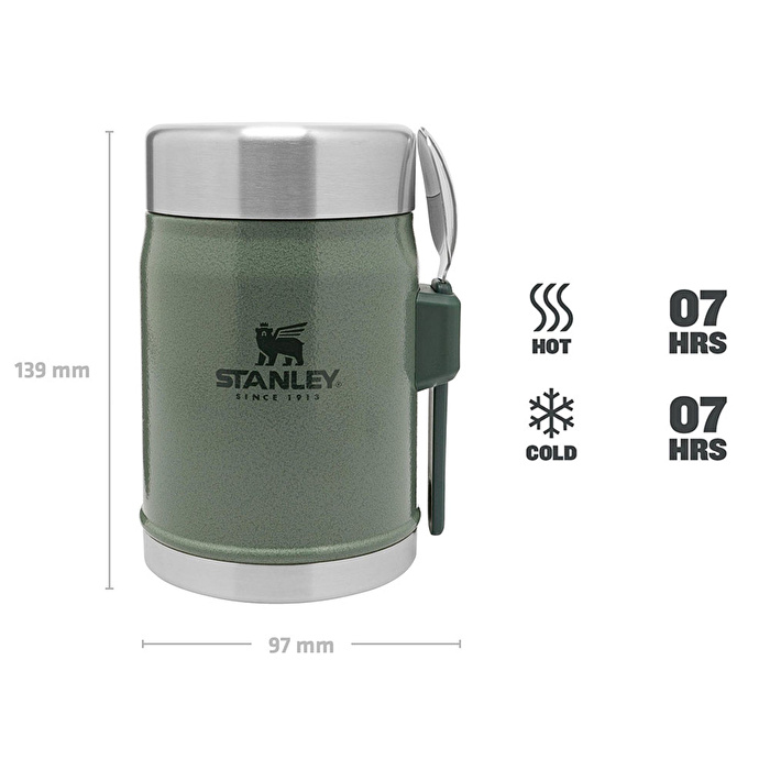 STANLEY 0.4L Classic Food Jar - Hammertone Green /Yeşil Kaşıklı Yemek Termosu