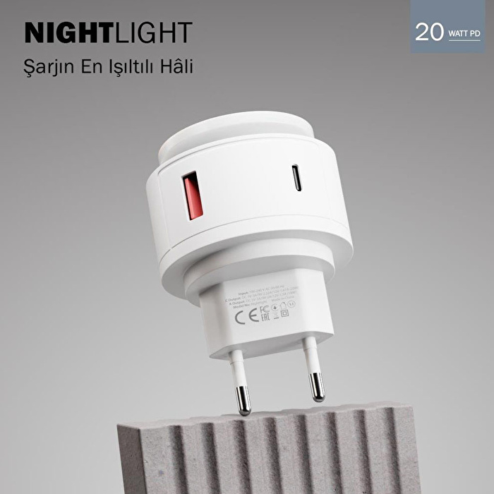 TRUEBO NightLight USB TypeC RGB Gece Lambası Adaptör - Beyaz