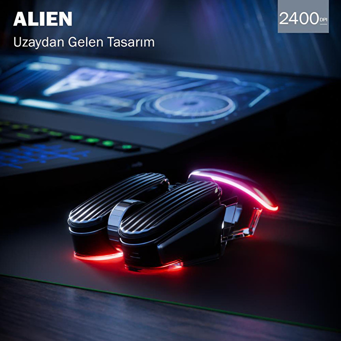 TRUEBO Alien RGB Ofis Performans/Oyuncu Mouse - Gri