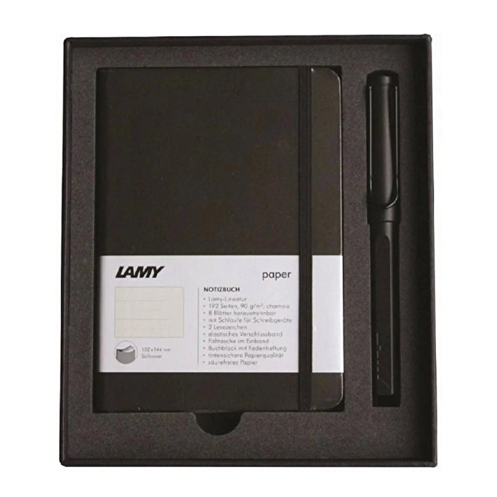 LAMY Safari Dolma Kalem Metal Klips M Uç Mat Siyah+Lamy Yumuşak Kapak Defter A6 Mat Siyah