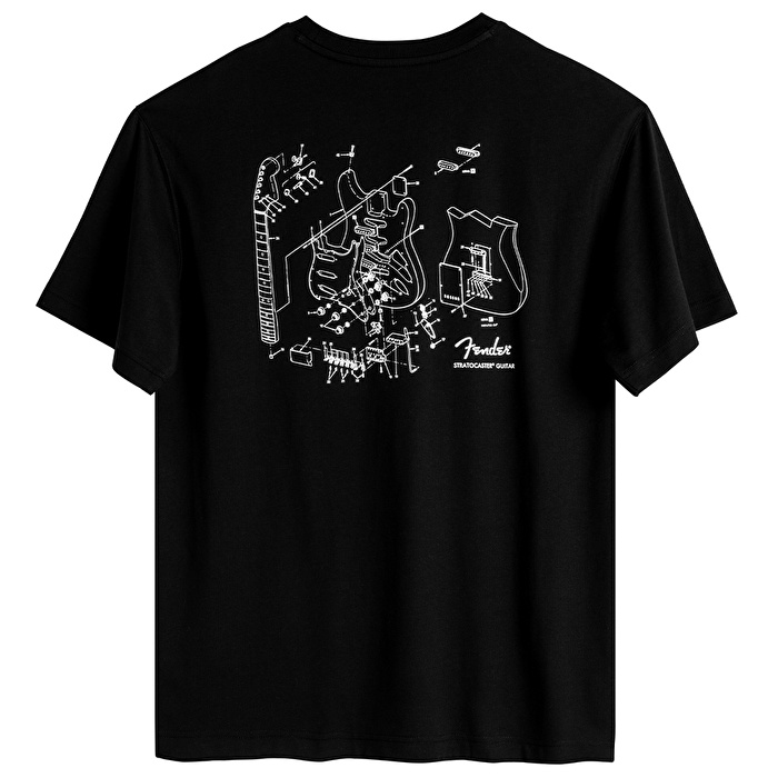 FENDER® Stratocaster Technical Drawing Loose Siyah T-Shirt