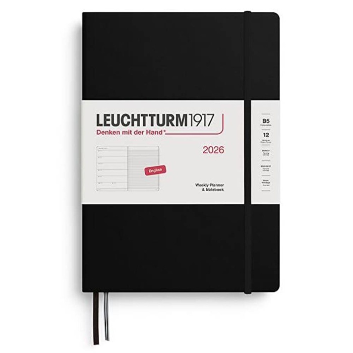 LEUCHTTURM Tablet Boy (B5) 12 Aylık Ajanda ve Not Defteri (Çizgili) 2026 Sert Kapak, İngilizce, Siyah
