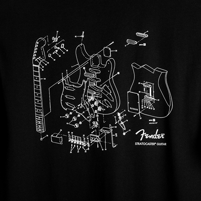 FENDER® Stratocaster Technical Drawing Loose Siyah T-Shirt
