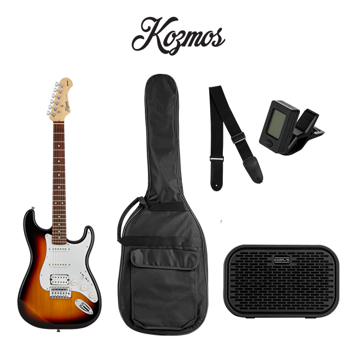 KOZMOS KGP-STG20HSS-3TS Sunburst Elektro Gitar + UNIQUE-MINI-BK 10W Amfi Başlangıç Paketi