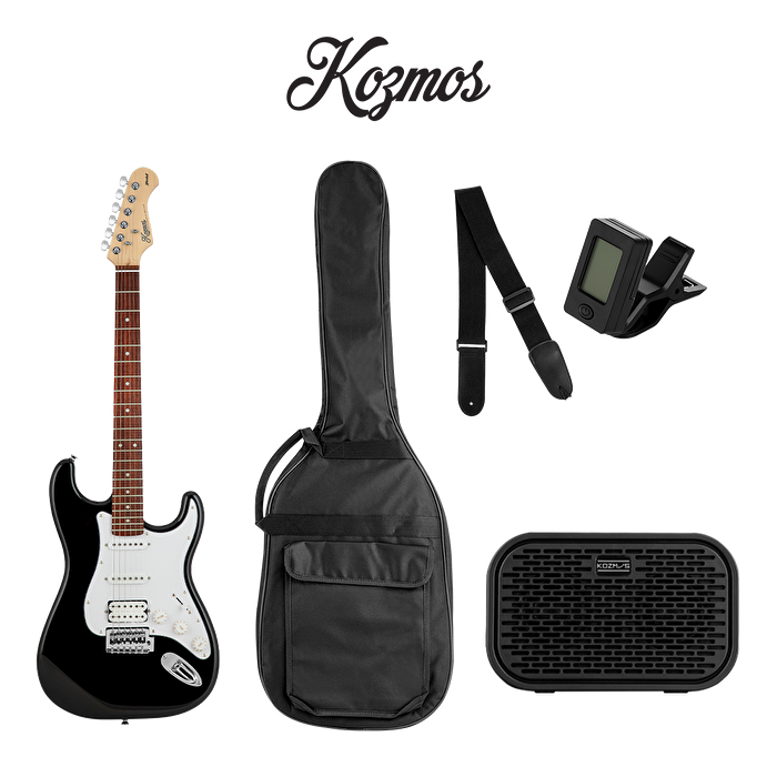 KOZMOS KGP-STG20HSS-BK Siyah Elektro Gitar + UNIQUE-MINI-BK 10W Amfi Başlangıç Paketi