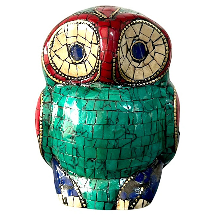 YOGIXO El Yapımı Taş İşlemeli 7 cm x 9 cm Baykuş Heykeli