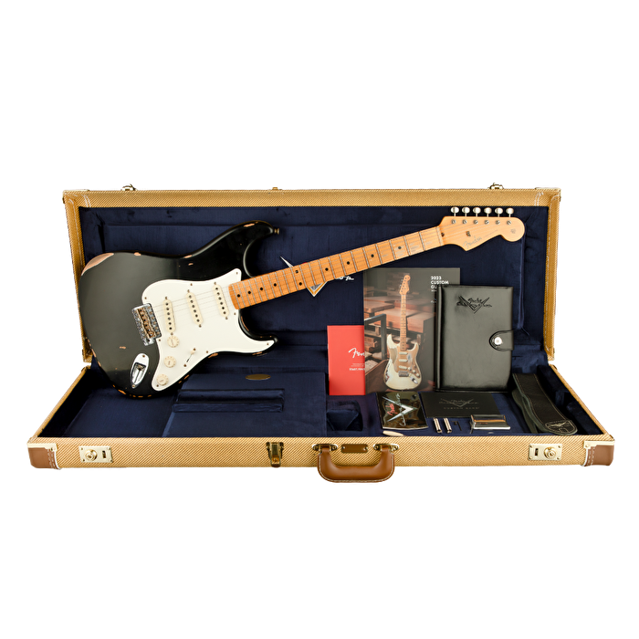 Fender Custom Shop Limited 1957 Stratocaster Relic Akçağaç Klavye Aged Black Elektro Gitar