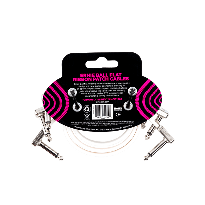 ERNIEBALL P06386 - 12" (30 cm) Beyaz Düz Şerit Patch Kablosu (3'lü Paket)