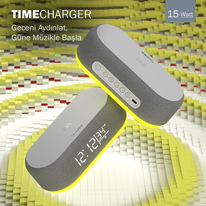 TRUEBO TimeCharger Hoparlör Şarjlı Işıklı Alarm Saat - Gri