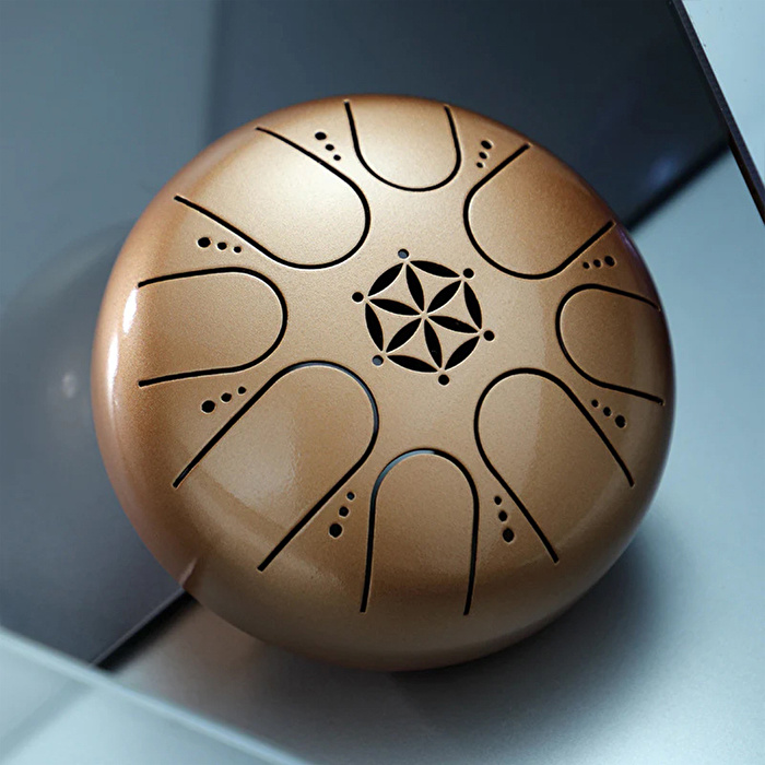 YOGIXO Tongue Drum 8 Notalı 5″ Yaşam Çiçeği Desenli - Çantalı - Altın