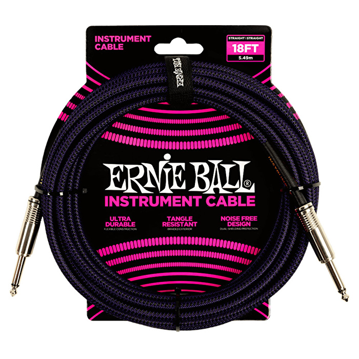 Ernie Ball P06395 18ft(5m) Mor Siyah Örgü Enstrüman Kablosu