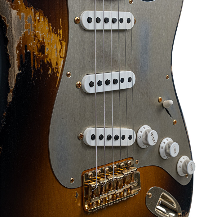 Fender Custom Shop Masterbuilt Dave Brown 50s Stratocaster Heavy Relic Wide Faded 2 Tone Sunburst Elektro Gitar