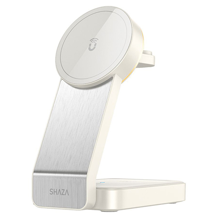 SHAZA  3in1 Katlanabilir Kablosuz Hızlı Beyaz Masa Şarj Standı