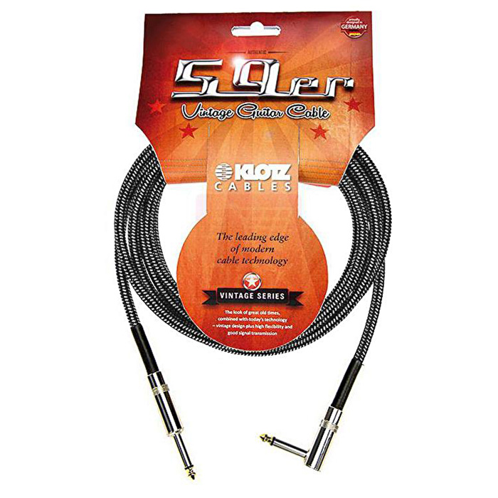 Klotz Vintage 59er Açılı-Düz Uçlu Siyah-Beyaz Örgülü 4,5mt Gitar Kablosu