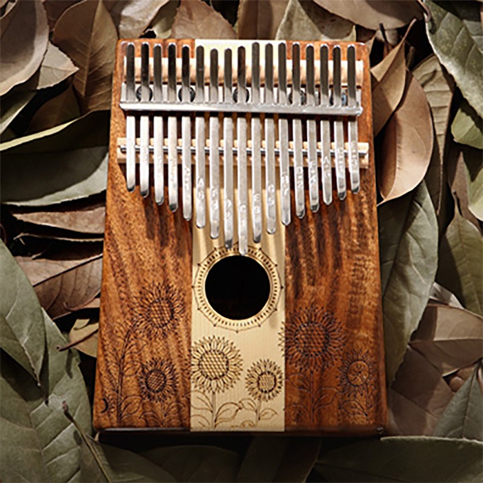 YOGIXO Kalimba 17 Notalı - Ayçiçeği Desenli - Koa Ve Akçaağaç