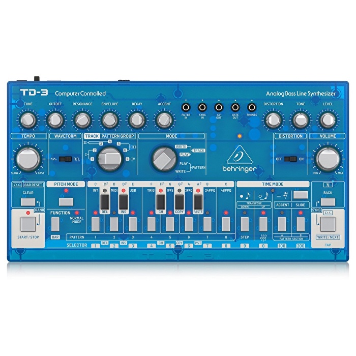 BEHRINGER TD-3-BB Analog Bass Line Synthesizer (Transparan Mavi)