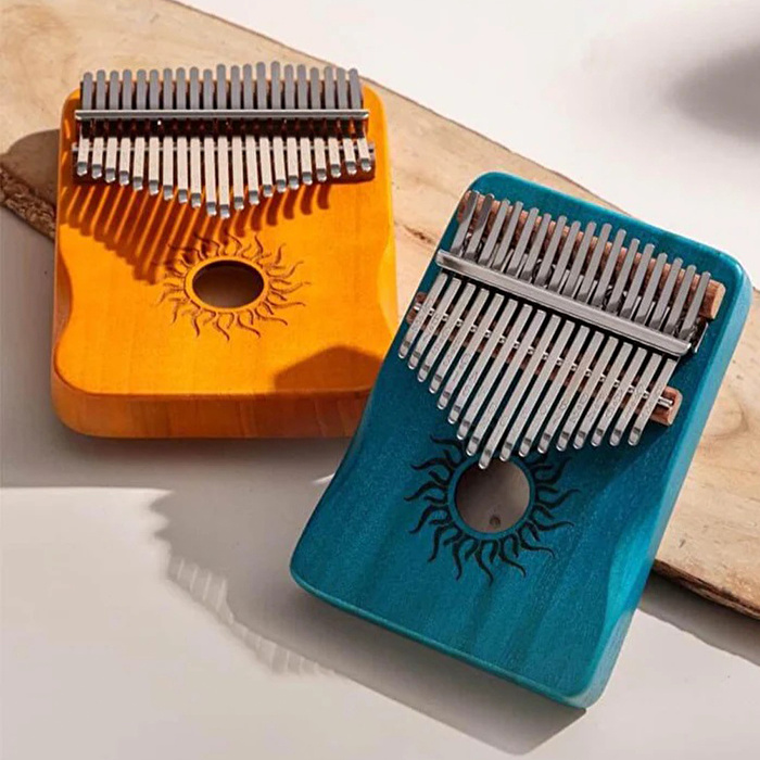 YOGIXO Kalimba 17 Notalı - Blue Painting Güneş Desenli Delik - Poplar