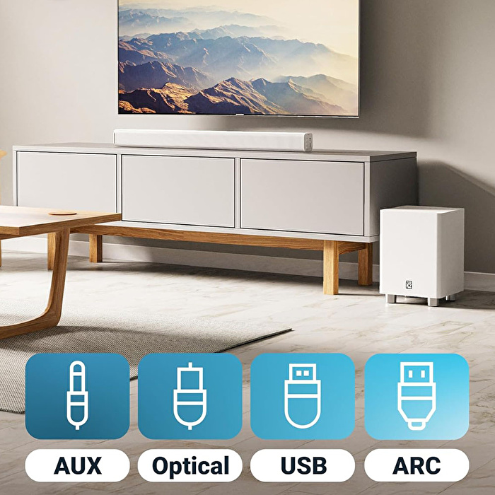 MAJORITY K2 Beyaz Bluetooth' lu Kablosuz Soundbar ve Subwoofer