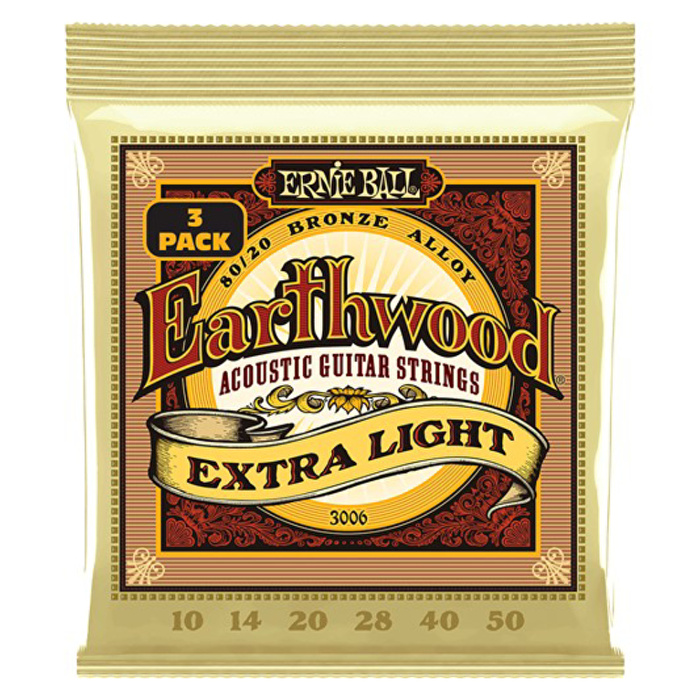 ERNIE BALL P03006 Earthwood Extra Light 8020 Bronze 10-50 Akustik Gitar Teli 3lü Pk.