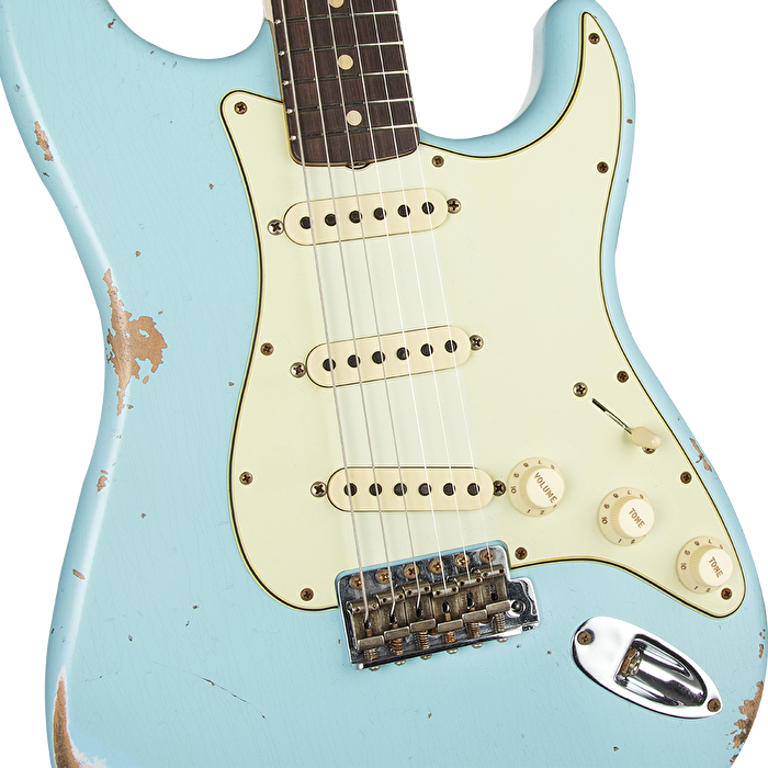 Fender Custom Shop W21 Limited Edition 1963 Stratocaster Heavy Relic Gülağacı Klavye Faded Aged Daphne Blue Elektro Gitar