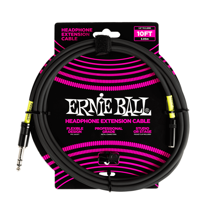 Ernie Ball Kulaklık Uzatma Kablosu 1/4 to 3.5mm 10ft - Siyah