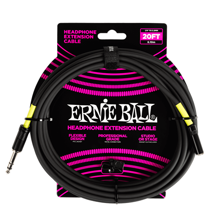 Ernie Ball Kulaklık Uzatma Kablosu 1/4 to 3.5mm 20ft - Siyah