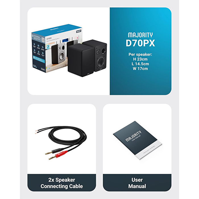 Majority D70X Raf Tipi Pasif Siyah Hoparlör